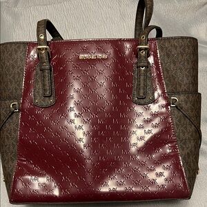 Michael Kors Red and Brown Textured Totes